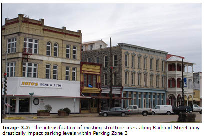 Image 3.2: The intensification of existing structure uses along Railroad Street may drastically impact parking levels within Parking Zone 3